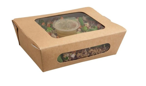 Recyclable Kraft Tuck-Top Salad Boxes With Window 825ml / 29oz