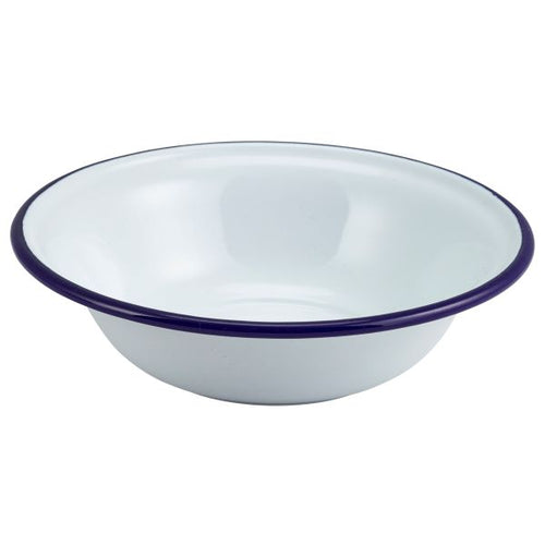 Enamel Bowl White with Blue Rim 16cm/6.25