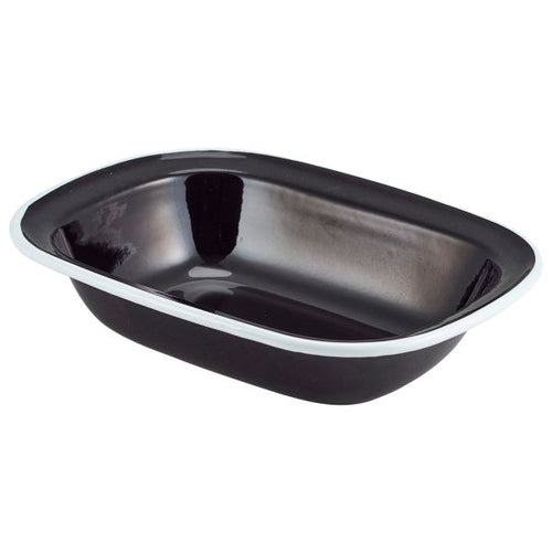 Enamel Pie Dish Black with White Rim 20cm