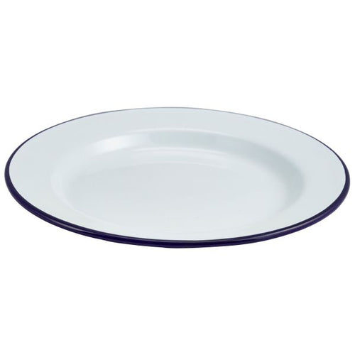 Enamel Wide Rim Plate White & Blue 24cm