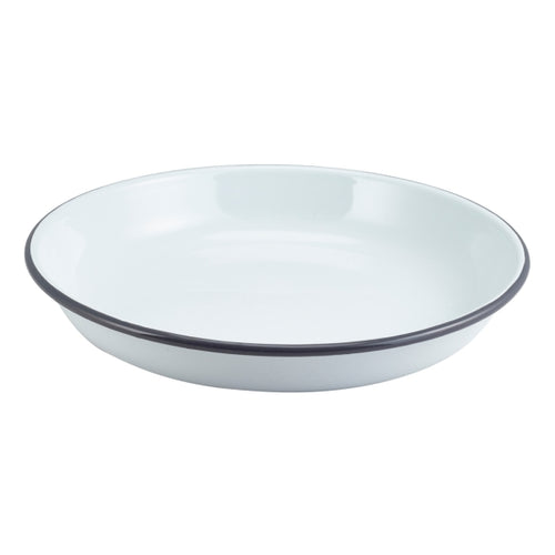 Enamel Rice/Pasta Plate White with Grey Rim 24cm