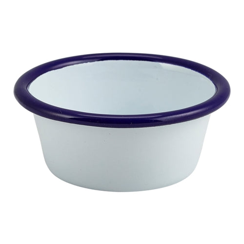 Enamel Ramekin White with Blue Rim 8cm Dia 90ml/3.2oz