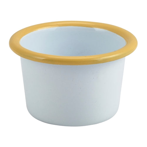 Enamel Ramekin White with Yellow Rim 7cm Dia 90ml/3.2oz