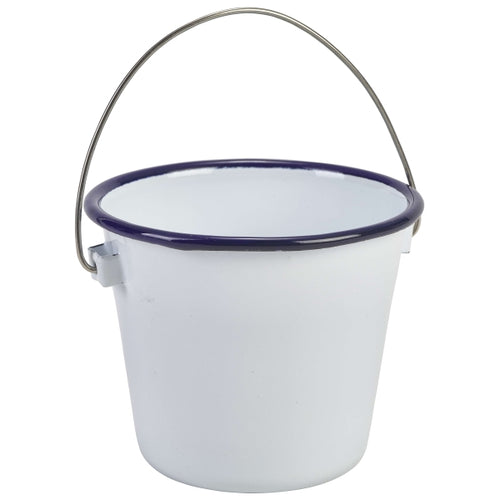 Enamel Bucket White with Blue Rim 10cm Dia