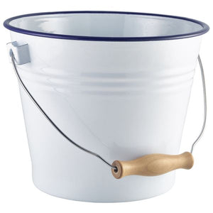 Enamel Bucket White with Blue Rim 22cm Dia