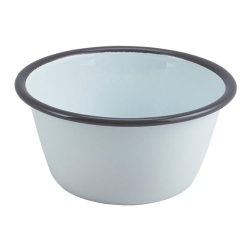 Enamel Round Deep Pie Dish White with Grey Rim 12cm