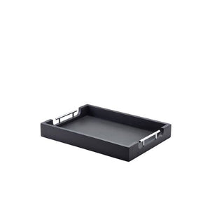 Solid Black Butlers Tray with Metal Handles 45 x 33cm