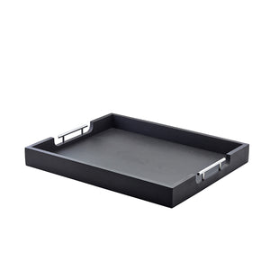 Solid Black Butlers Tray with Metal Handles 54.5 x 44cm
