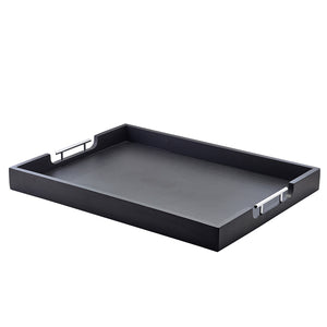 Solid Black Butlers Tray with Metal Handles 65 x 49cm