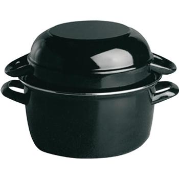 Black Enamelled Mussel Pot with Lid 18x12cm - 2Litre