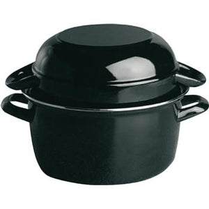 Black Enamelled Mussel Pot with Lid 20x13cm 3Litre