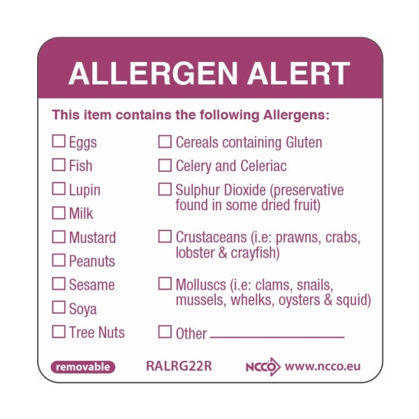 50X50mm Removable Allergen Label (500)