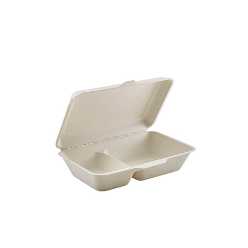 GenWare Compostable Bagasse Hinged 2 Compartment Food Container (300pcs)