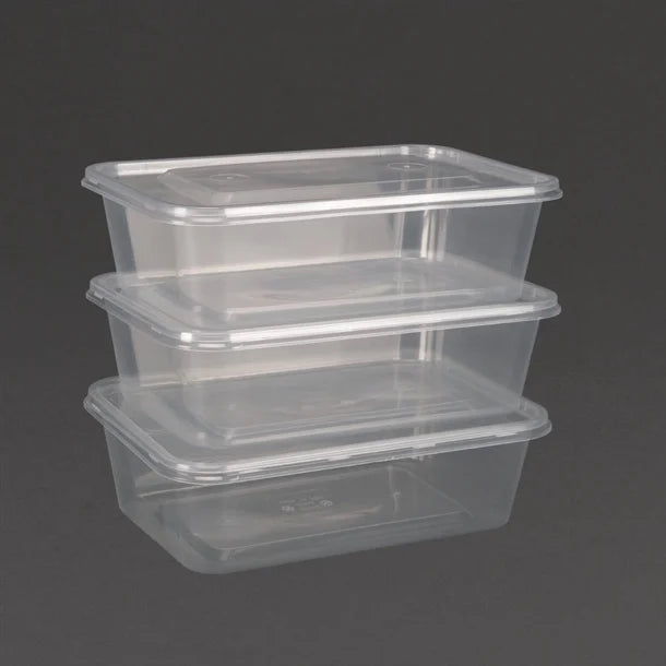 Fiesta Recyclable Plastic Microwavable Containers with Lid Medium 650ml (Pack of 250)