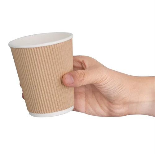 Fiesta Recyclable Coffee Cups Ripple Wall Kraft 225ml / 8oz  (Pack Of 500)