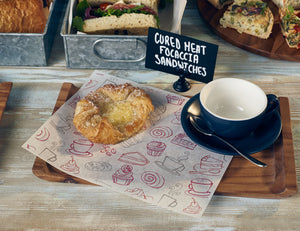 Greaseproof Paper Coffee And Cake 20 x 25cm